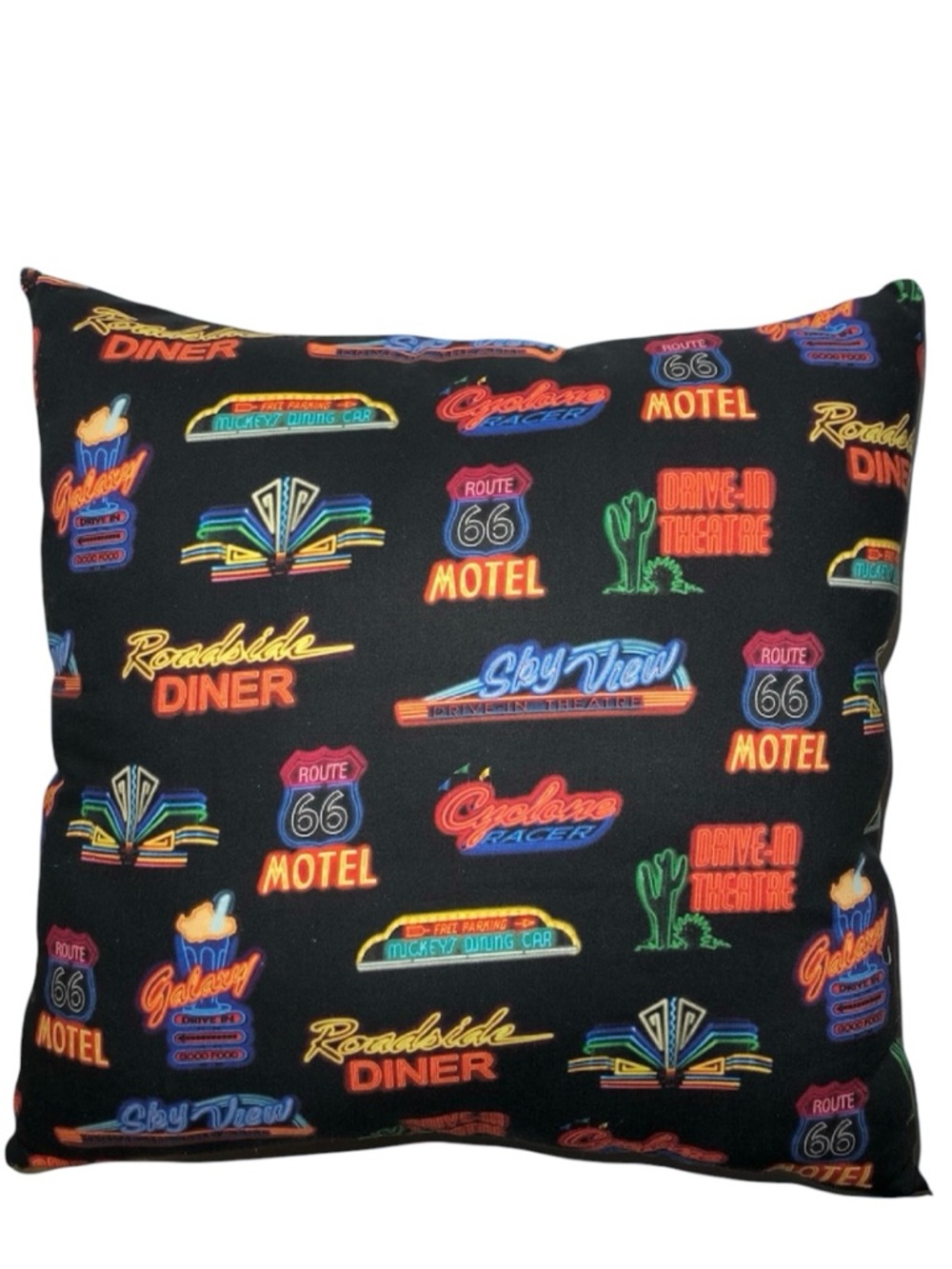 Neon Route 66 Black Decorative Throw Pillow